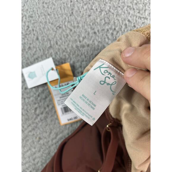 Kona Sol Swimsuit Womens Large Brown Padded Accent One Piece Medium Coverage NWT - Picture 7 of 10